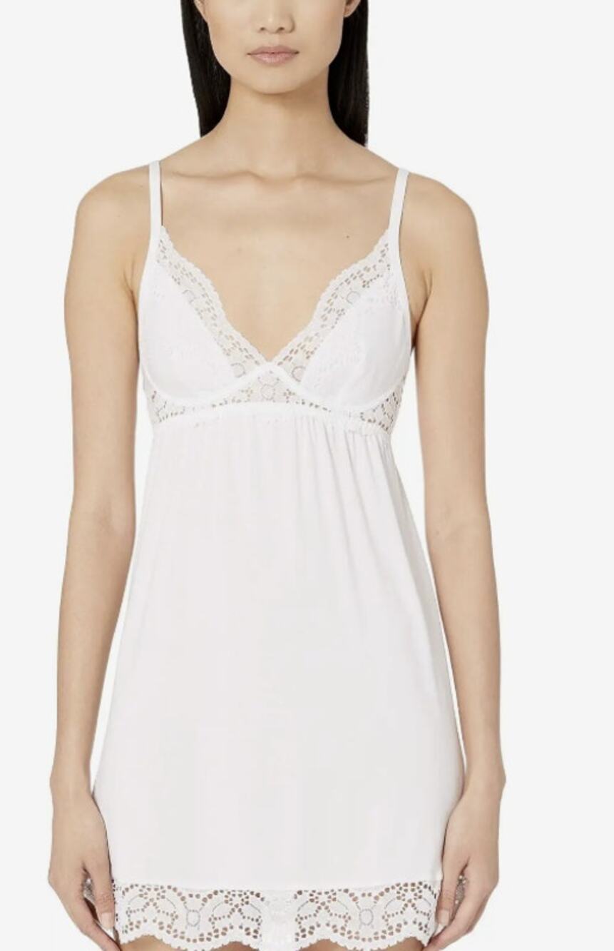 Eberjey Women's Small White Beatrix Plunge Tencel Modal Chemise O5-30